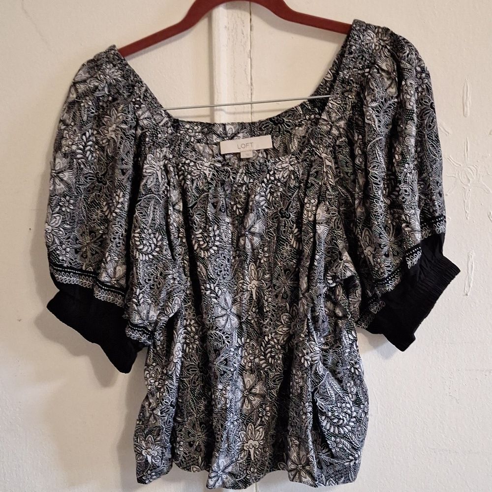 Loft Deco Smocked Square Neck Blouse